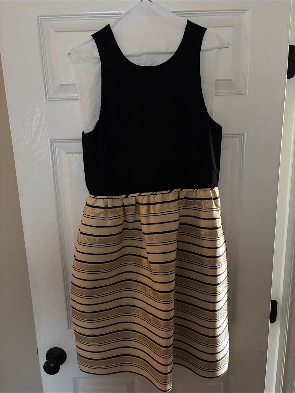 Jcrew women’s Black Bodice Gold Striped Skirt Party Dress size 10